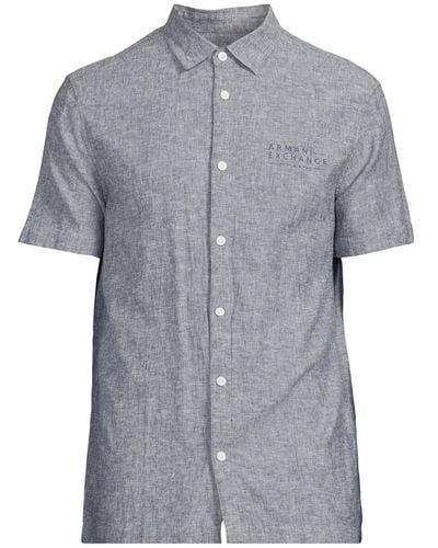 Armani Exchange Men's Linen Mix Short Sleeve Shirt - Grey