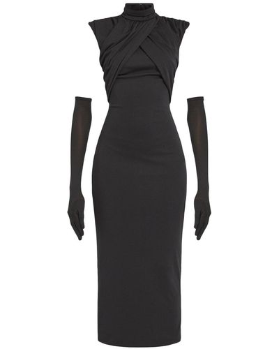 De La Vali Women's High Neck Maxi Dress With Gloves - Black