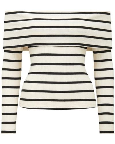 Forever New Women's Louise Ribbed Long Sleevess Bardot Top - White