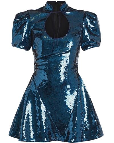 De La Vali Women's Puff Sleeve Mini Dress - Blue