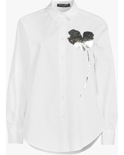 Piazza Sempione Women's Cotton Shirt With Foil Flower Applique - White