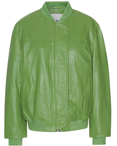 REMAIN Birger Christensen Women's Leather Bomber Jacket - Green