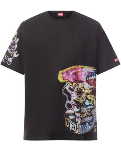 DIESEL Men's T-boxt-q14 Graphic Skull Print T-shirt - Black