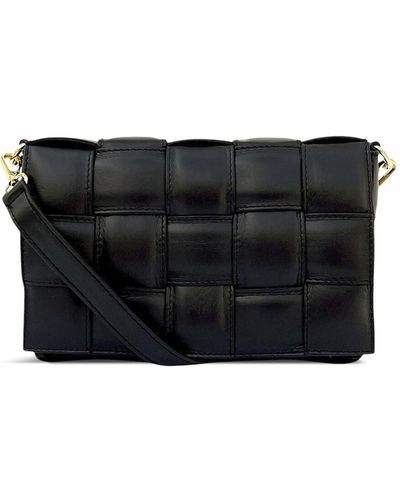 Black Padded Woven Leather Crossbody Bag