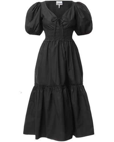 Ganni Women's Cotton Poplin Long Smock Dress - Black