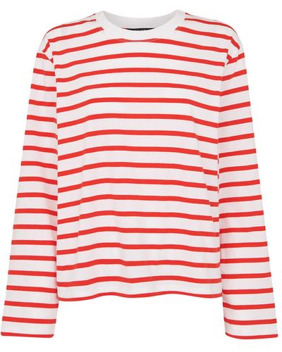 Whistles Striped Long-sleeve Organic-cotton Top - Red
