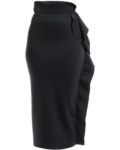 Fiorucci Women's Neoprene Ruffle Midi Skirt - Black
