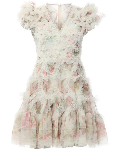 Needle & Thread Women's Paradise Garden Amorette V-neck Micro Mini Dress - White
