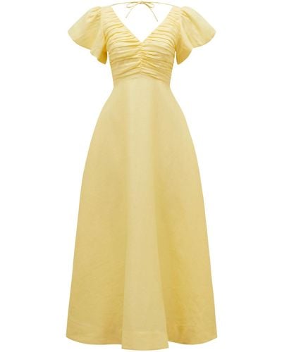 Forever New Women's June Ruched Linen Midi Dress - Yellow