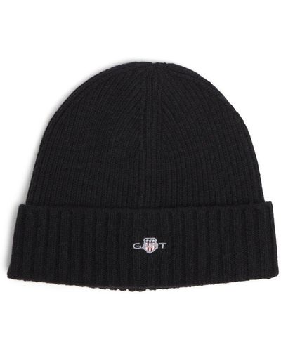 GANT Men's Unisex Shield Wool Beanie - Black