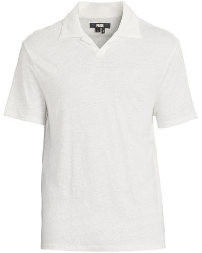 PAIGE Men's Shelton Open Neck Linen Polo T-shirt - White