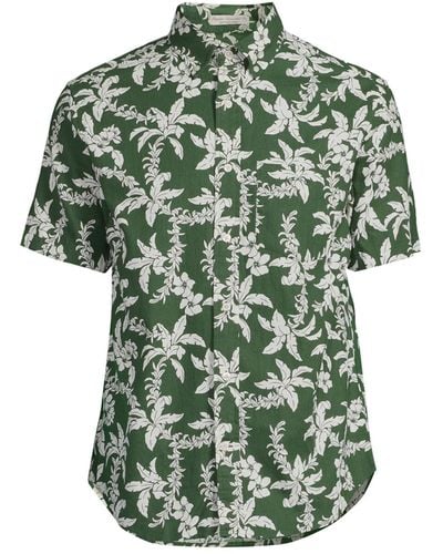 GANT Men's Cotton Linen Palm Short Sleeve Shirt - Green