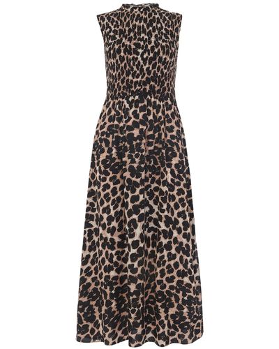 Whistles Heidi Shirred-bodice Leopard-print Woven Midi Dress - White