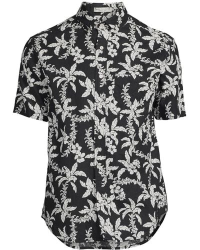 GANT Men's Cotton Linen Palm Short Sleeve Shirt - Black