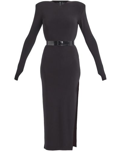 Norma Kamali Women's Long Sleeve Shoulder Pad Side Suit Gown - Black