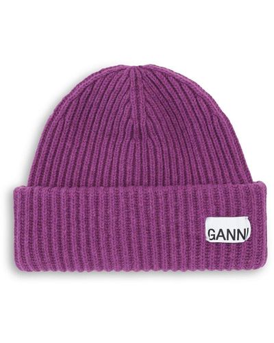 Ganni Women's Structured Rib Beanie - Purple