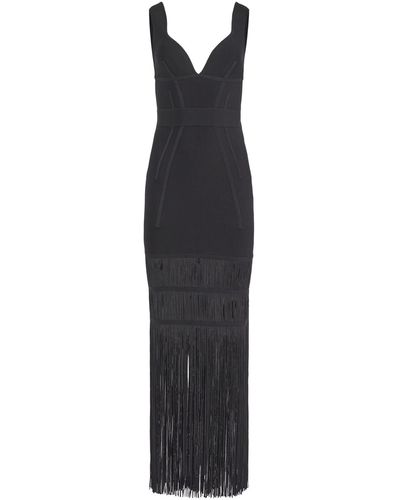 Hervé Léger Women's Sweetheart Fringe Short Sleeve Dress - Black