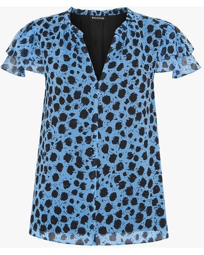 Whistles Brushed-dalmation Printed Recycled-polyester Blouse - Blue