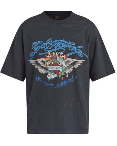 Ed Hardy Men's Live Once Double Sleeve Relaxed Tshirt - Blue