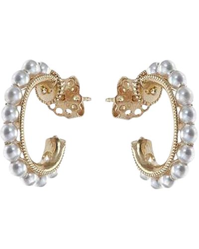 SORU Women's Pearl Mini Mondello Hoop Earrings - White