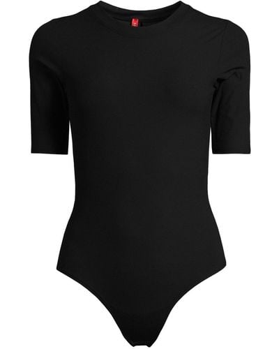 Spanx Women's Ribbed Short Sleeve Bodysuit - Black