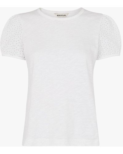 Whistles Women's Broderie Puff Sleeve Top - White