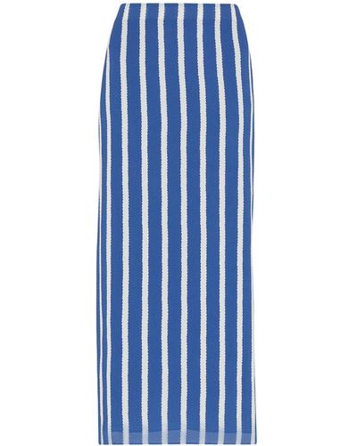 Whistles Women's Crinkle Stripe Midi Skirt - Blue