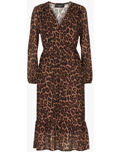 James Lakeland Women's V Neck Leopard Tiered Midi Dress - Brown
