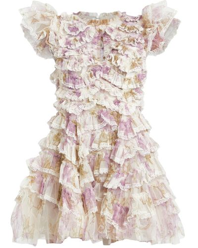 Needle & Thread Women's Wisteria Ruffle Lace Micro Mini Dress - White