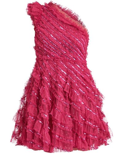 Needle & Thread Women's Spiral Sequin One-shoulder Micro Mini Dress - Pink
