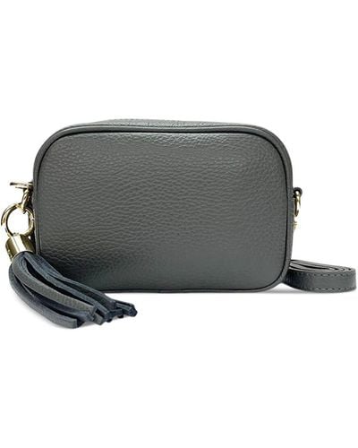 Apatchy London Women's The Mini Tassel Dark Leather Phone Bag - Grey