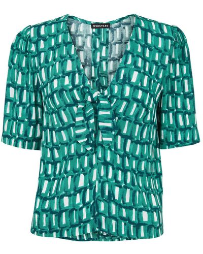 Whistles Women's Linked Smudge Tie Front Top - Green