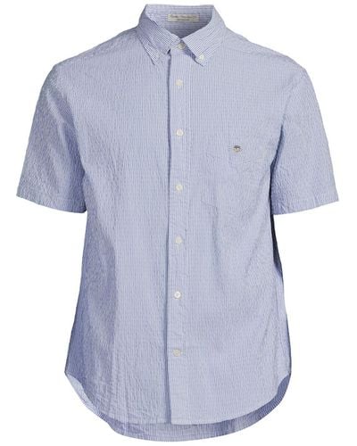 GANT Men's Seersucker Stripe Short Sleeve Shirt - Blue