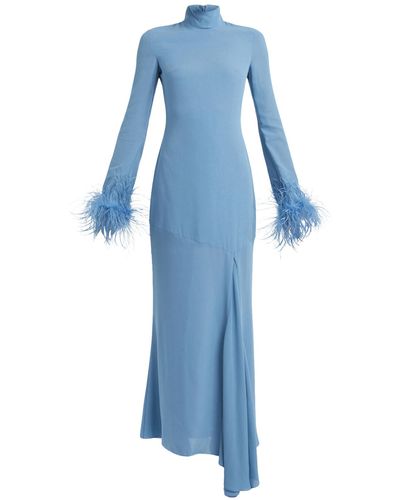 De La Vali Women's Long Sleeve Maxi Dress With Feather Cuff - Blue