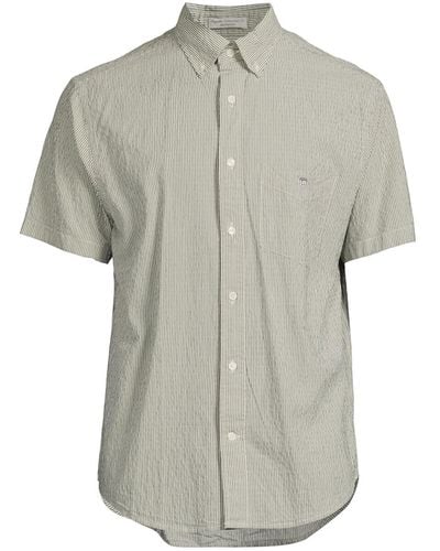 GANT Men's Seersucker Stripe Short Sleeve Shirt - Grey