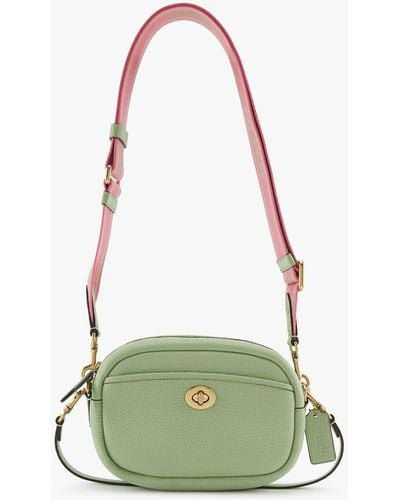 COACH Women's Soft Pebble Leather Camera Bag With Leather And Webbing Strap - Green