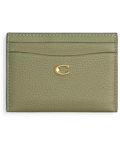 COACH Polished Pebble Essential Leather Card Case - Green