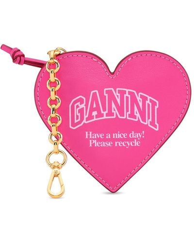 Ganni Women's Heart Zip Coin Purse - Pink