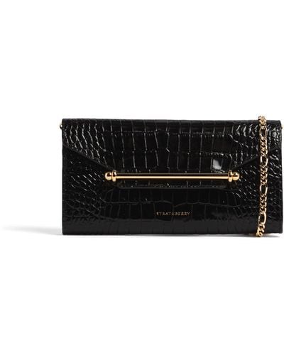 Strathberry Women's Multrees Wallet On A Chain Embossed Croc - Black