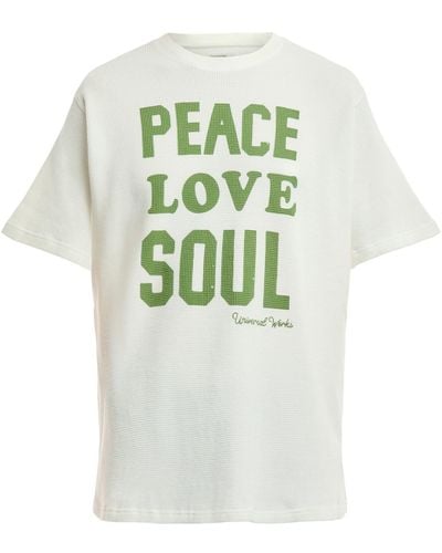 Universal Works Men's Peace Love Soul Waffle Hemp T-shirt - White