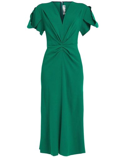 Victoria Beckham Women's Gathered V-neck Midi Dress In Emerald - Green