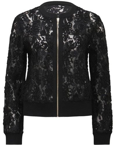 Forever New Women's Riley Lace Mixed Knit Bomber Jacket - Black