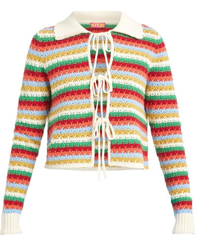 Kitri Women's Evie Striped Crochet Knit Top - White