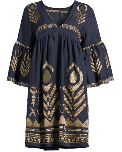 Kori Women's Linen Feather Mini Dress - Blue