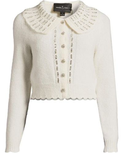 Needle & Thread Women's Embellished Collar Short Cardigan - White