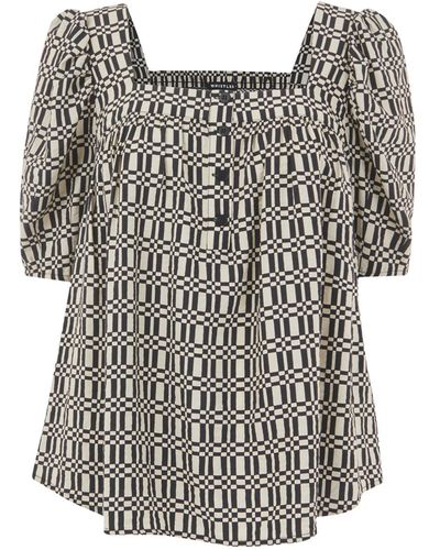 Whistles Women's Link Check Square Neck Top - Grey