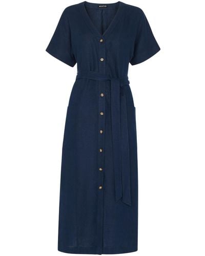 Whistles Women's Linen Belted Midi Dress - Blue