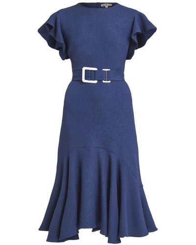 Edeline Lee Women's Belted Midi Dress With Graceful Ruffled Hem And Flutter Sleeves - Blue