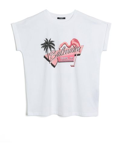 Balmain Women's Flamingo Printed T-shirt - White