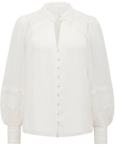 Forever New Women's Wendy Wave Trim Blouse - White